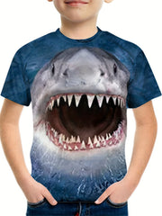 Boys' 3D Shark Graphic T Shirt - Summer Outdoor Fun