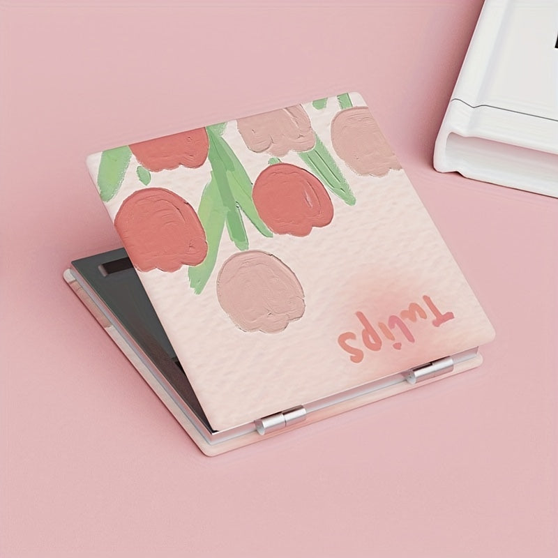 Tulip Pattern Foldable Makeup Mirror - Ideal Gift For Her