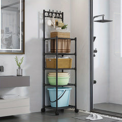 5-Layer Kitchen Storage Rack with Pulleys & Hooks