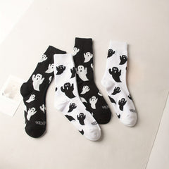 2 Pairs Cartoon Ghost Print Socks Halloween Mid Tube Socks Women's Stockings