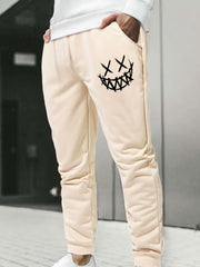 Men's Smile Print Drawstring Sweatpants Elastic Waist Active Pants
