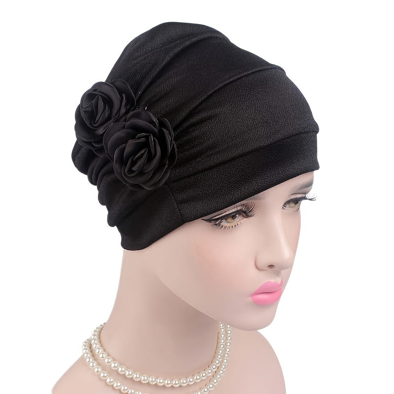 Solid Turban Cap Hair Caps Women's Flower Headwear Beanies Chemo Hat