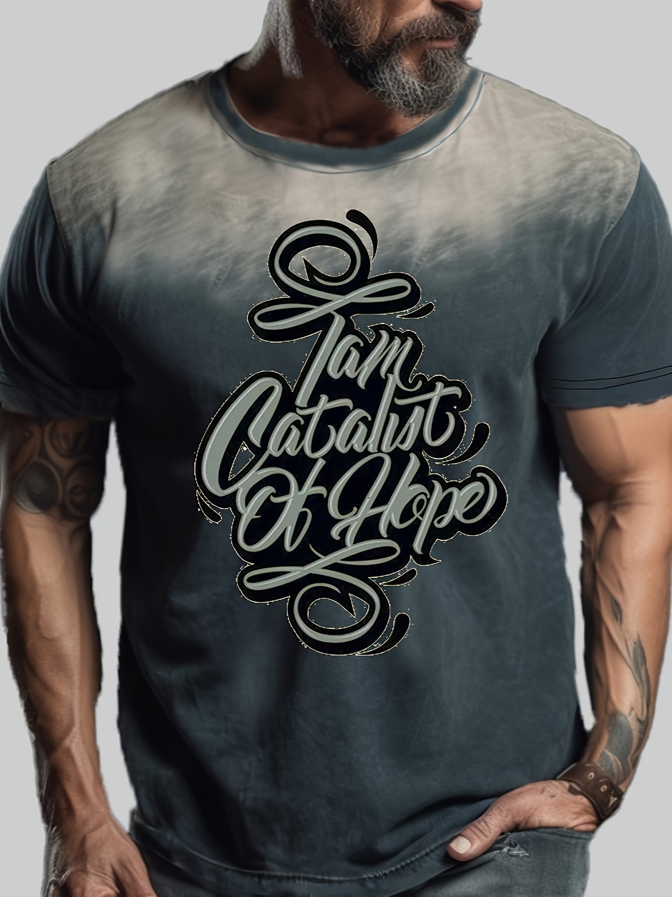 Men's Street Style Letter Print Tee Shirt for Summer