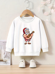 Christmas Santa Print Girls Pullover Sweatshirt Long Sleeve Crew Neck Tops