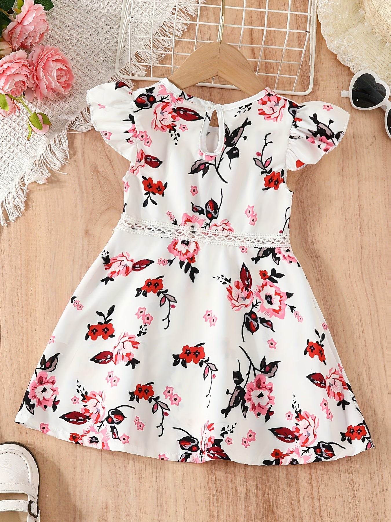 Girls' Casual Dress Boho Floral Sleeveless Lace Waist A Line Dress