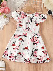 Girls' Casual Dress Boho Floral Sleeveless Lace Waist A Line Dress