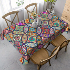 Boho Rectangle Tablecloth Stain Resistant Water Repellent Wrinkle Table Cover