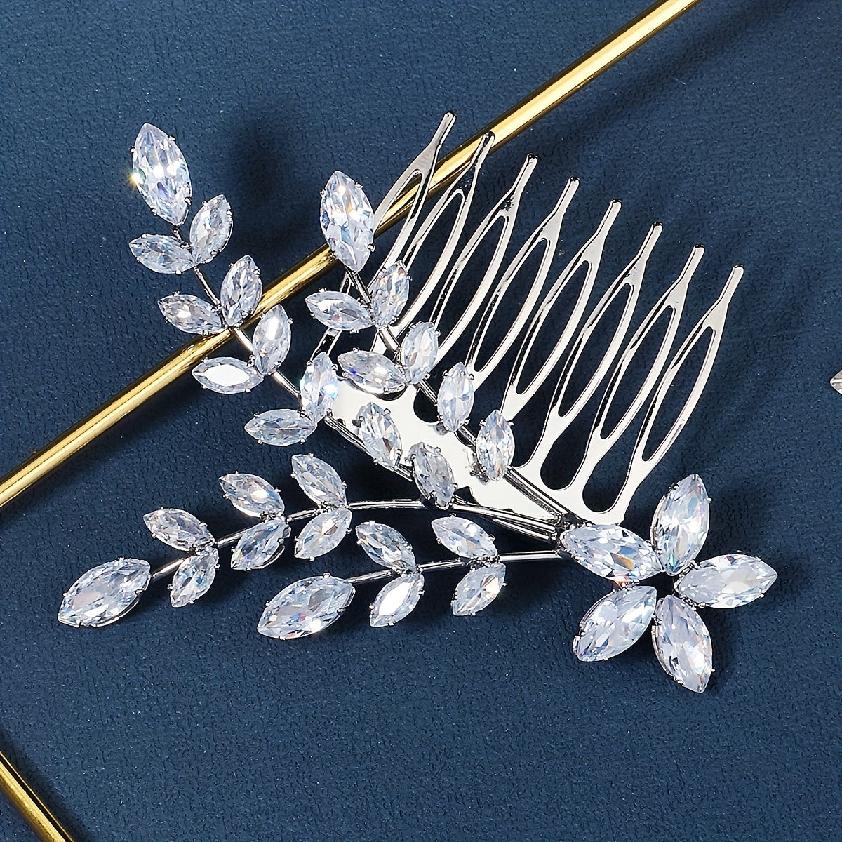 Bridal Crystal Hair Comb Wedding Hair Accessories Alloy Leaf Insert Comb