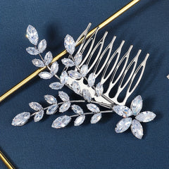 Bridal Crystal Hair Comb Wedding Hair Accessories Alloy Leaf Insert Comb