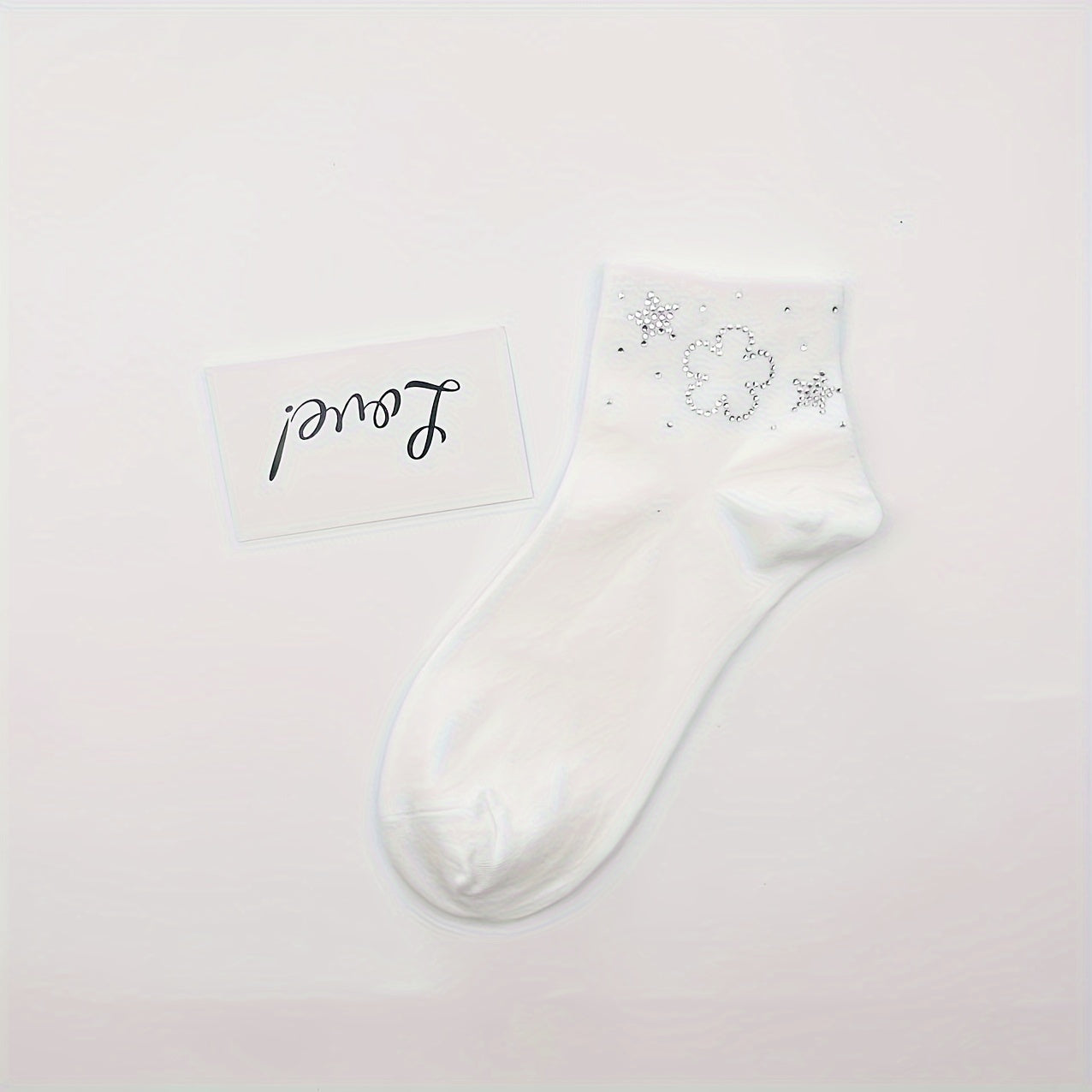 Women's Rhinestone Decor Crew Short Socks