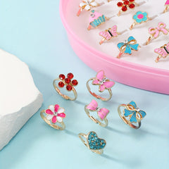 36pcs Girls Colorful Alloy Rings Set - Children Kids Accessories Gift
