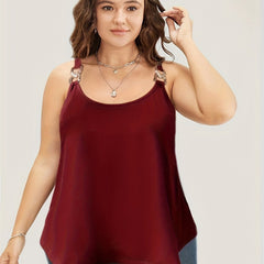 Casual Tank Solid Metal Decor Round Neck