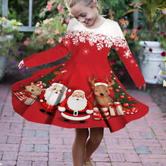 Girls Sweet Santa & Christmas Tree Long Sleeve Dress