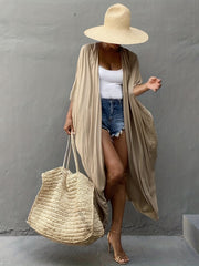V Neck Long Sleeve Cover Up Shirt Loose Fit Casual Beachwear