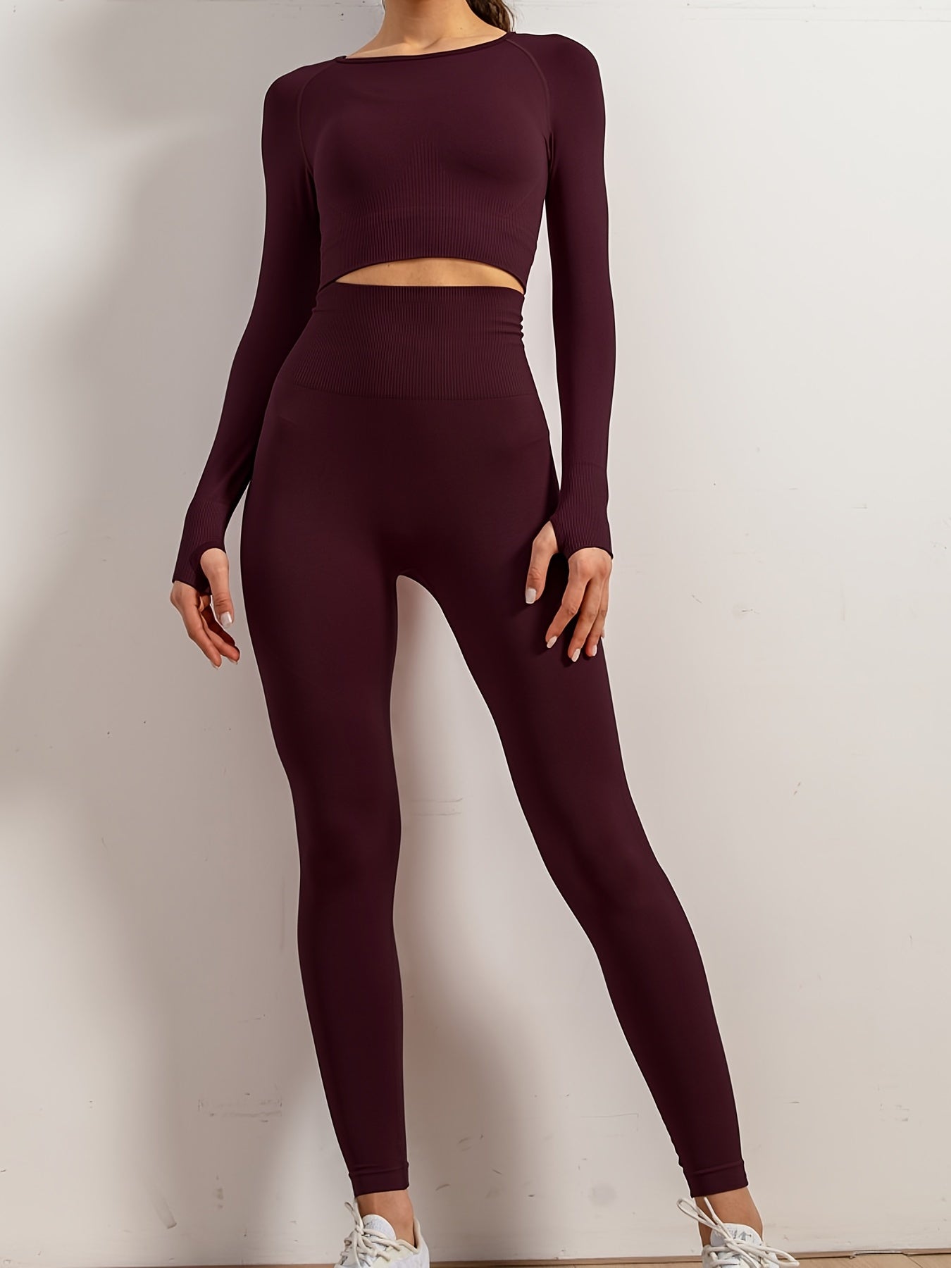 Solid Workout Set Stretch Sports Suit Crop Tank Top & Leggings