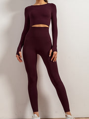 Solid Workout Set Stretch Sports Suit Crop Tank Top & Leggings