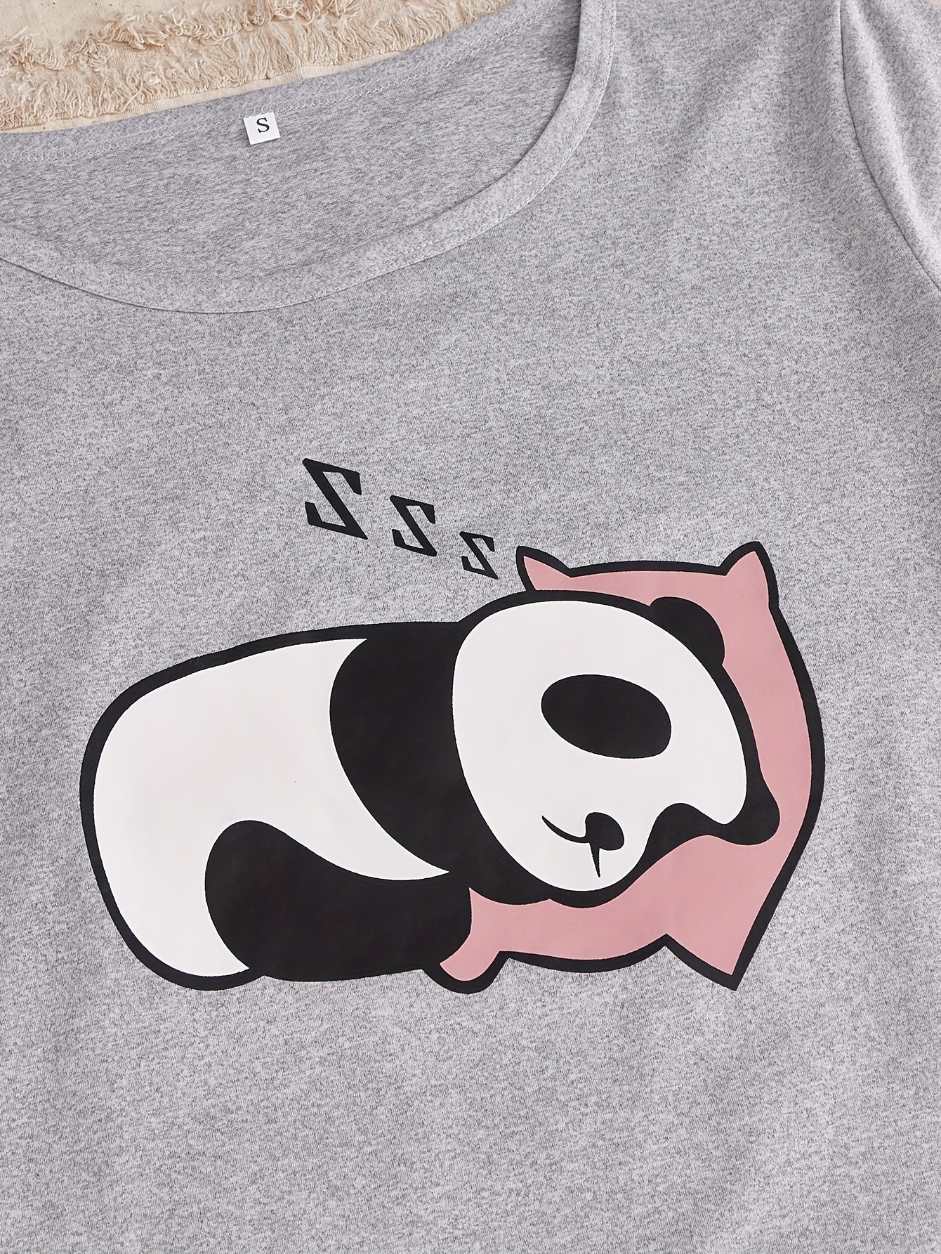 Panda Print Pajama Set Short Sleeve Tee & Shorts Women's Loungewear