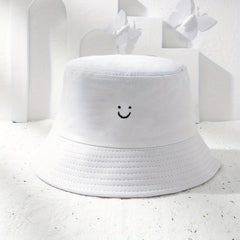 Smiling Face Bucket Hat Embroidery Fisherman Cap Unisex Couple Basin Hats