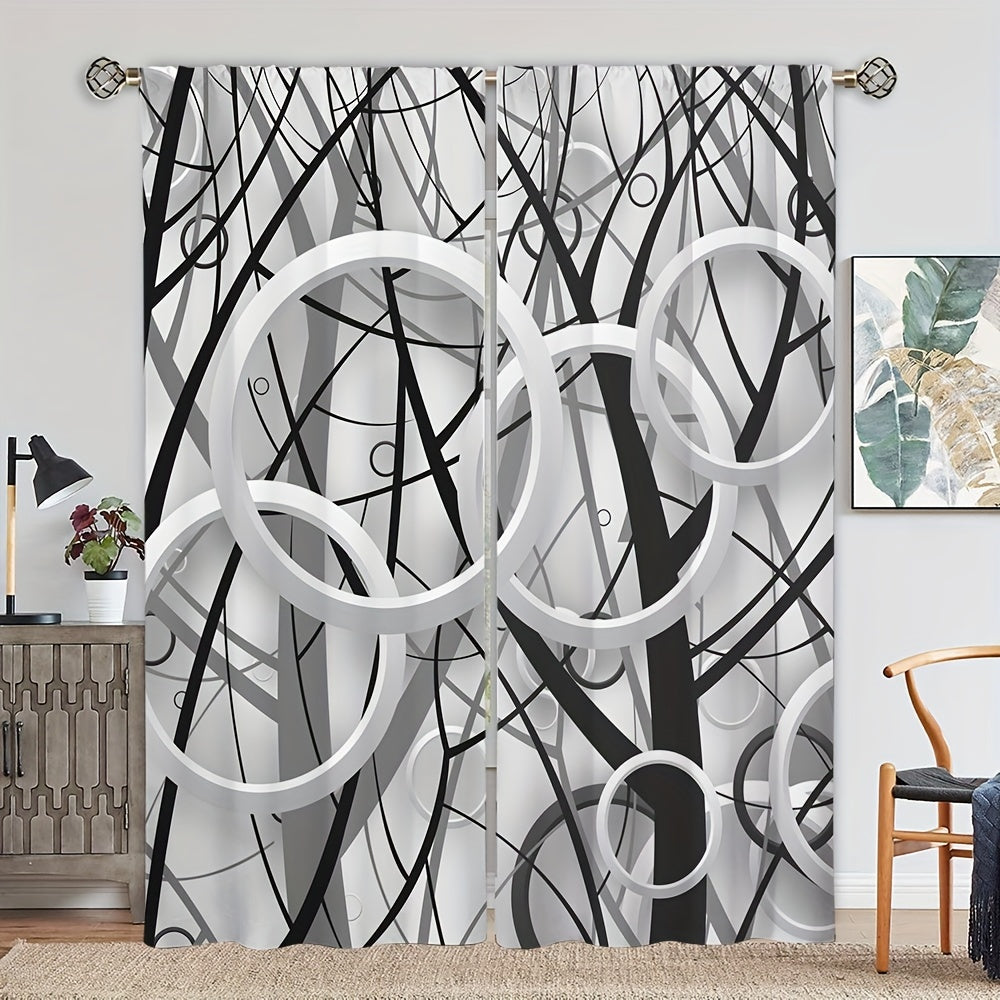 Gray Art Curtain Rod Pocket Digital Printed Curtains