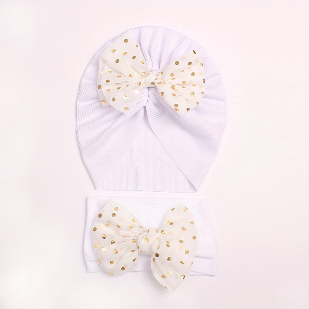 2pcs Baby Bow Hat & Hair Bands Set