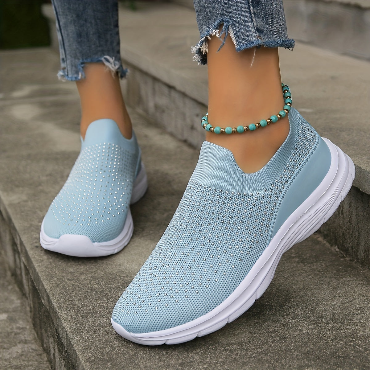 Women's Rhinestone Mesh Tennis Sports Shoes Lightweight Walking Shoes