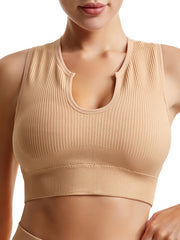 3 Ribbed Wireless Sports Bras Comfy & Breathable Running Workout Tank Bra