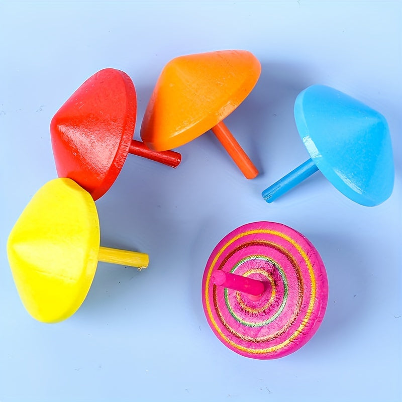 Wooden Small Top Desktop Decompression Toy Rainbow Small Top
