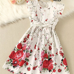 Girls Flowers Graphic Princess Dress For Party Summer Clothes