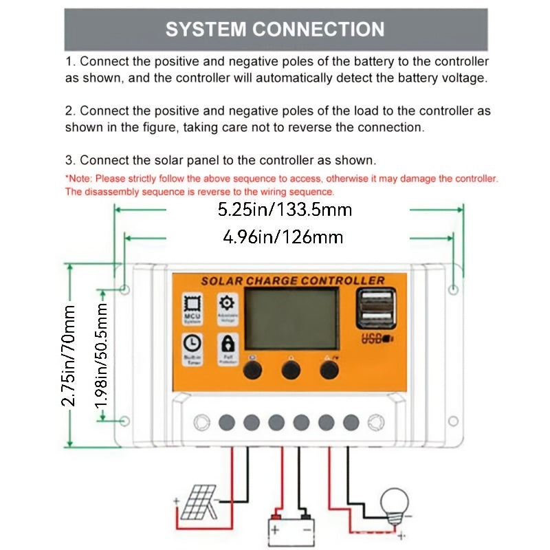 100A 50A 40A 30A 20A 10A 12V 24V Auto Solar Charge Controller LCD Display