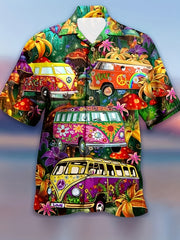 Men's Skull Print Short Sleeve Shirt for Halloween and Vacations