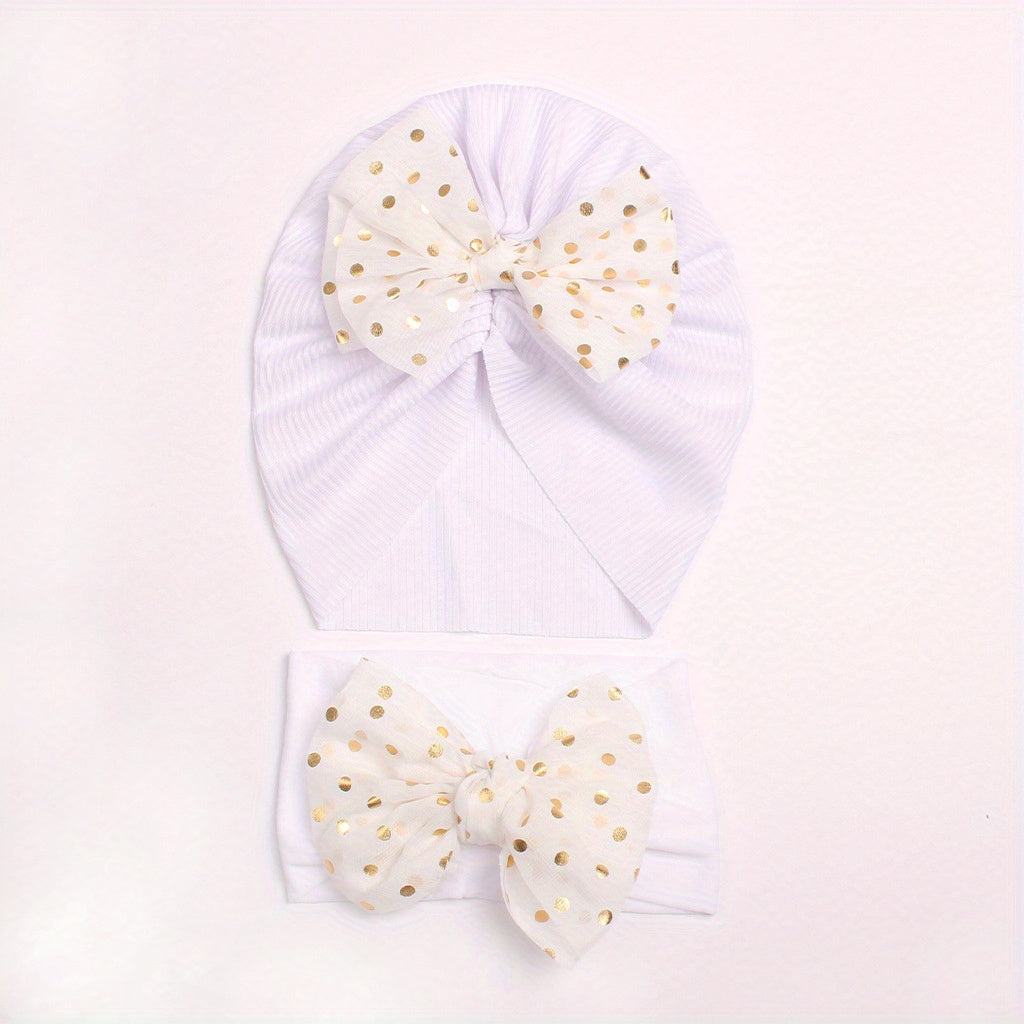 2pcs Baby Bow Hat & Hair Bands Set