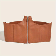 Wide Waistband Lychee Pattern Embossed Zipper Corset Belt for Women