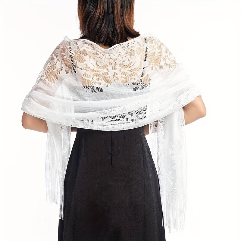 Tassel Lace Shawl Embroidered Scarf Travel Beach Towel