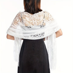 Tassel Lace Shawl Embroidered Scarf Travel Beach Towel