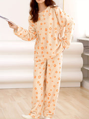 Argyle Print Pajama Set Long Sleeve Crew Neck Top & Elastic Waistband Pants