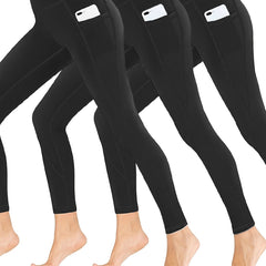 3 Pack Plus Size Sports Leggings Women's Plus Solid Pipping High Rise