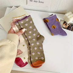 5 Pairs Floral Print Socks Mid Tube Women's Stockings