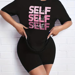 2pc Summer Casual Sports Letter T-Shirt & Solid Shorts Activewear Set