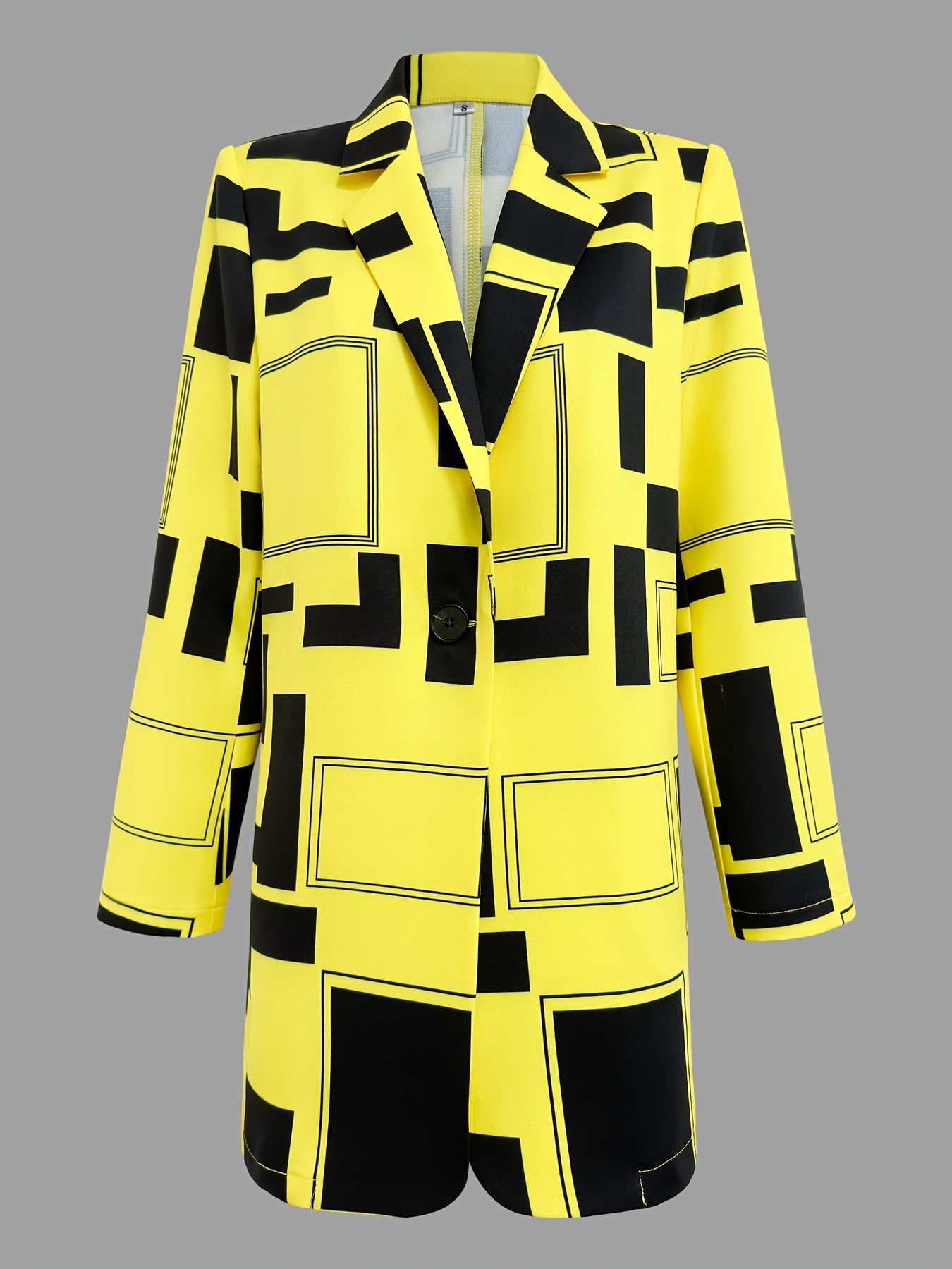 Geo Print One Button Casual Blazer Long Sleeve Outerwear