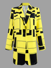 Geo Print One Button Casual Blazer Long Sleeve Outerwear