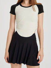 Women's Casual Raglan Shoulder Short Sleeve Patchwork Sports Top