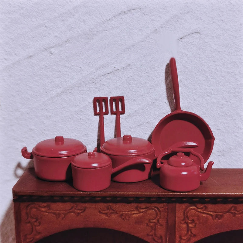 7pcs Mini Kitchen Set Metal Material for Dollhouses DIY Model Accessories