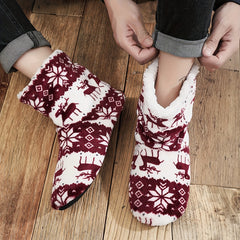 Reindeer & Snowflake Pattern Plush House Slippers for Men