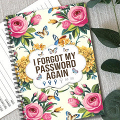 Floral Spiral Password Notebook, 70 Pages, Colorful Flowers & Butterflies