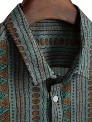 Men's Vintage Striped Shirt Button Up Short Sleeve Shirt