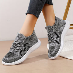 Women's Knitted Sports Shoes Lightweight Lace Up Low Top Running & Tennis Sneake