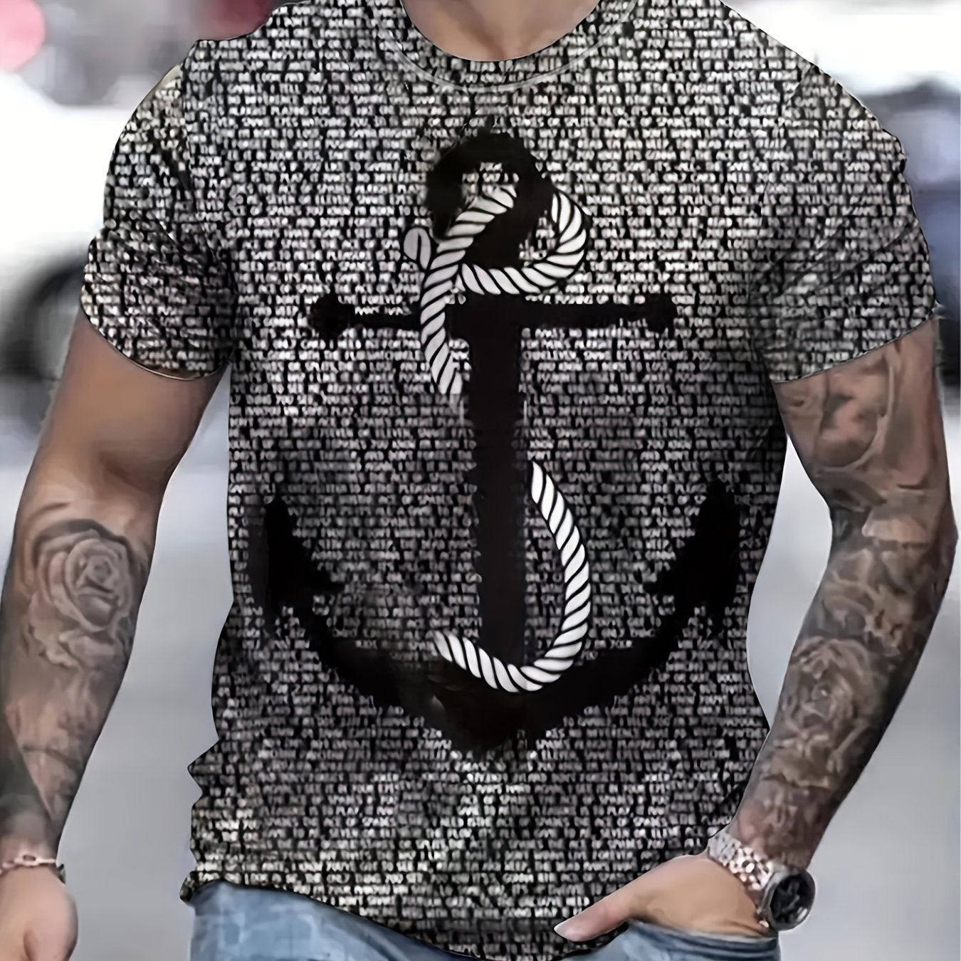 Men's Anchor Graphic T Shirt 3D Digital Print Casual Tee
