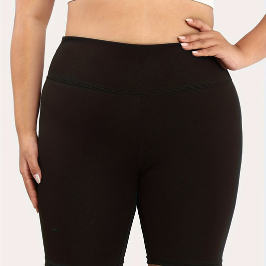Sports Shorts Women's Plus Solid Wide Band Waist High Rise Skinny Shor