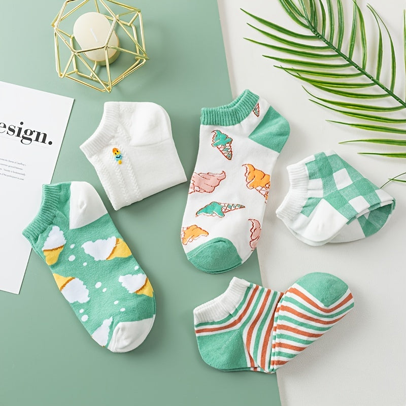 5 Pairs Ice Cream Ankle Socks Women's Stockings