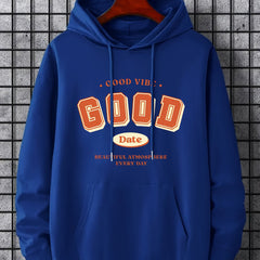 Men's Good Date Print Hoodie Casual Breathable Drawstring Hooded Sweatshirt
